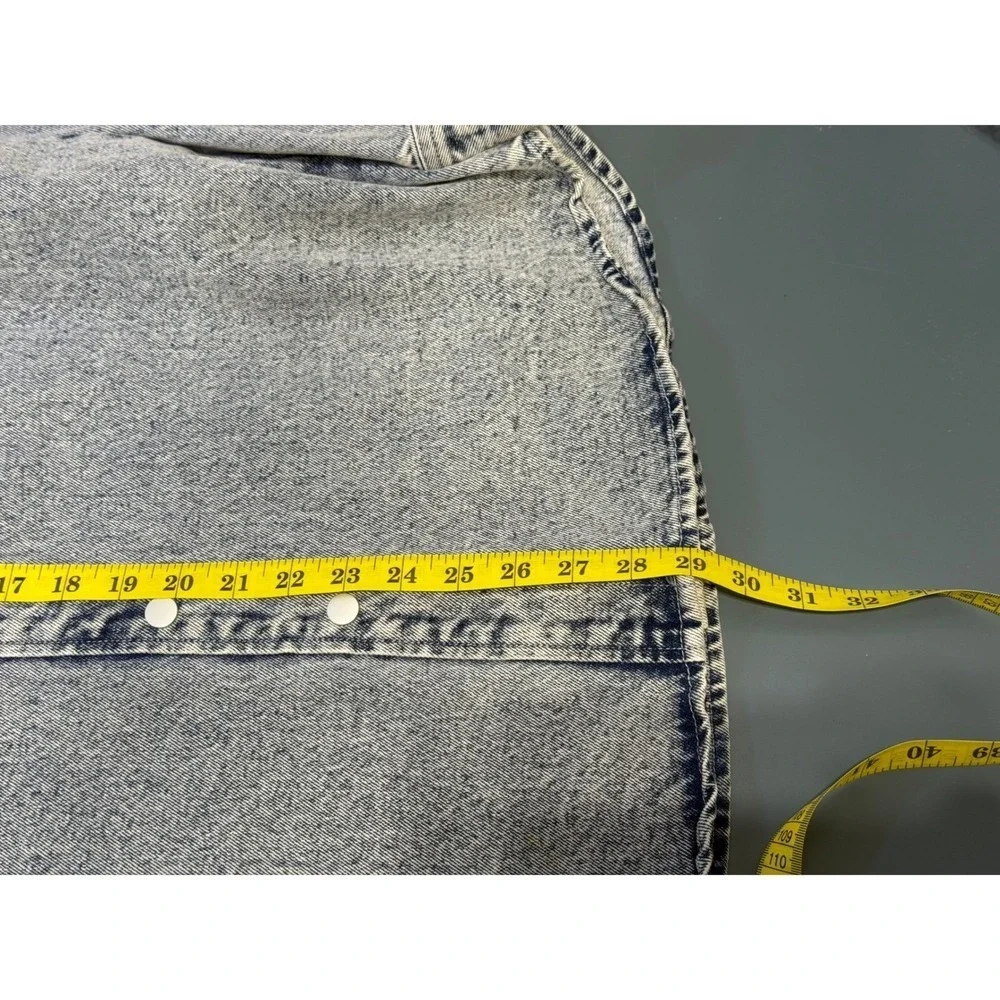 Blue‎ B Womens Acid Wash Denim Western Patch Oversized Shacket Light Blue S